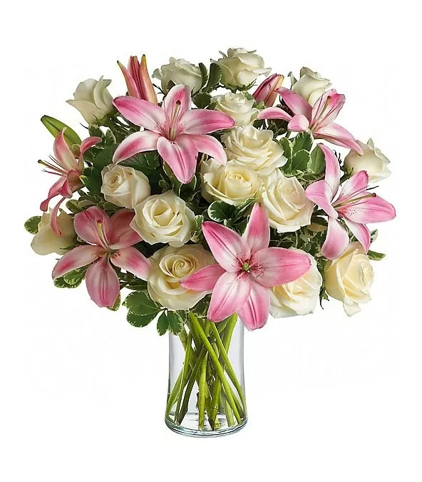 Florero de Vidrio 15 Rosas, 6 Varas de Liliums