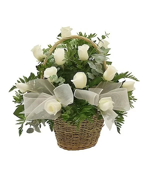 Canasta 12 Rosas Blancas Fúnebres