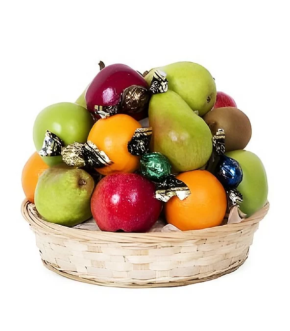 Canasta 3 Manzanas Rojas, 3 Manzanas Verdes, 3 Naranjas, 3 Peras, 3 Kiwis, 8 Bombones Bon o Bon o similar