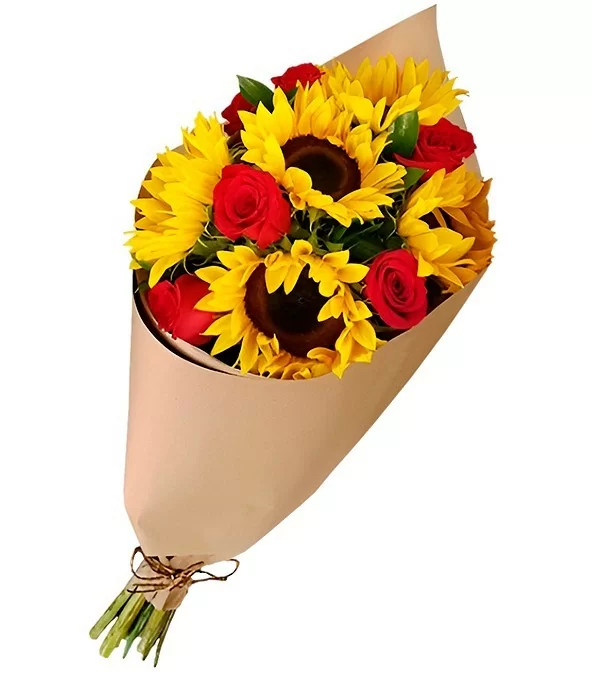 Ramo de 6 Rosas y 6 Girasoles