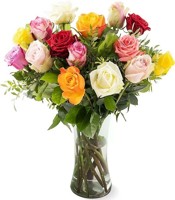 Florero con 15 Rosas Surtidas