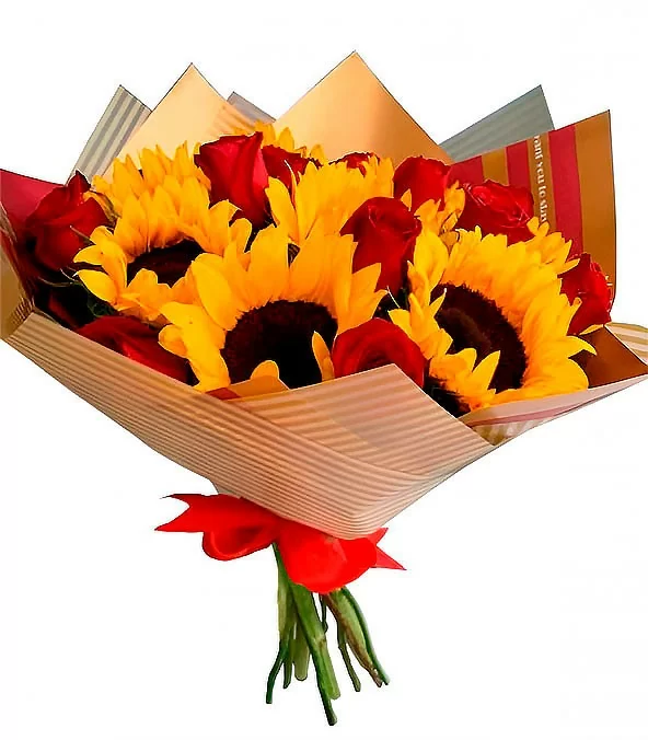 Ramo de 10 Rosas y 6 Girasoles