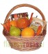 1 Canasta, 2 Peras, 3 Manzanas, 2 Naranjas, 1 Lata de Maníes, Caja de Galletas - Envuelta en celofán y atada con lazo