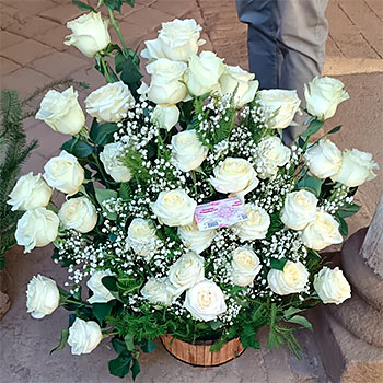 Canasta de rosas en el Centro de Talca